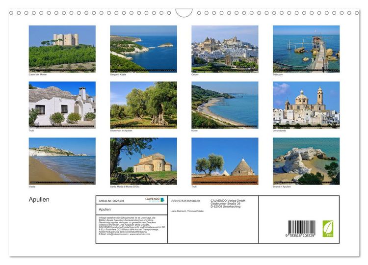 Produktbild: Apulien (Wandkalender 2026 DIN A3 quer), CALVENDO Monatskalender