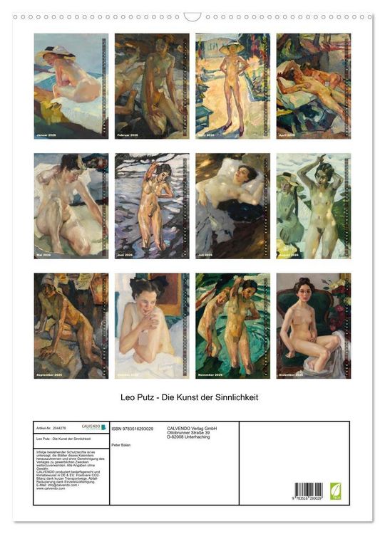 Produktbild: Leo Putz - Die Kunst der Sinnlichkeit (Wandkalender 2026 DIN A2 hoch), CALVENDO Monatskalender