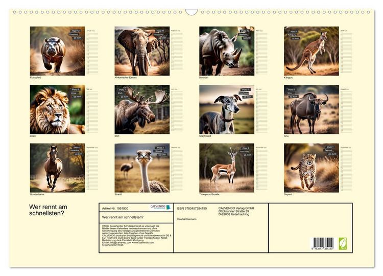 Produktbild: Wer rennt am schnellsten? (Wandkalender 2026 DIN A2 quer), CALVENDO Monatskalender