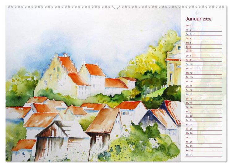Produktbild: Murnau und das Blaue Land - Aquarelle und Fotografien (Wandkalender 2026 DIN A2 quer), CALVENDO Monatskalender