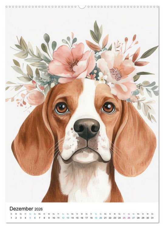 Produktbild: Beagle im Blumenmeer (hochwertiger Premium Wandkalender 2026 DIN A2 hoch), Kunstdruck in Hochglanz