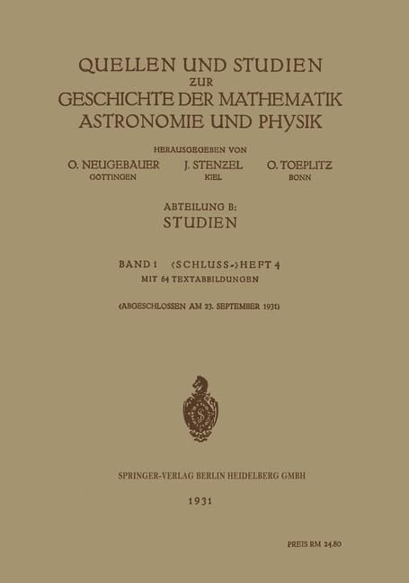 Produktbild: Quellen und Studien zur Geschichte der Mathematik Astronomie und Physik