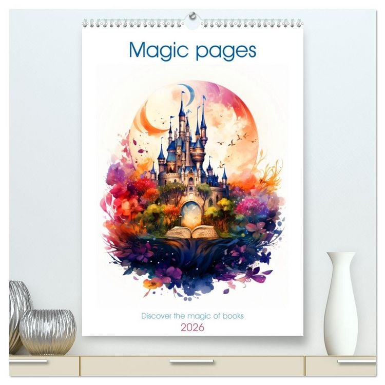 Produktbild: Magic pages - Discover the magic of books (High Quality Premium Wall Calendar 2026 DIN A2 portrait),CALVENDO 12 Month Wall Calendar