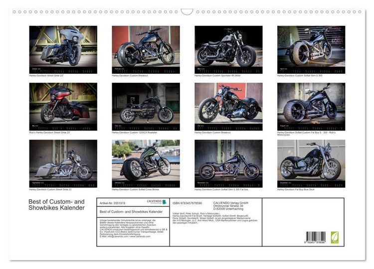 Produktbild: Best of Custom- and Showbikes Kalender (Wandkalender 2026 DIN A2 quer), CALVENDO Monatskalender