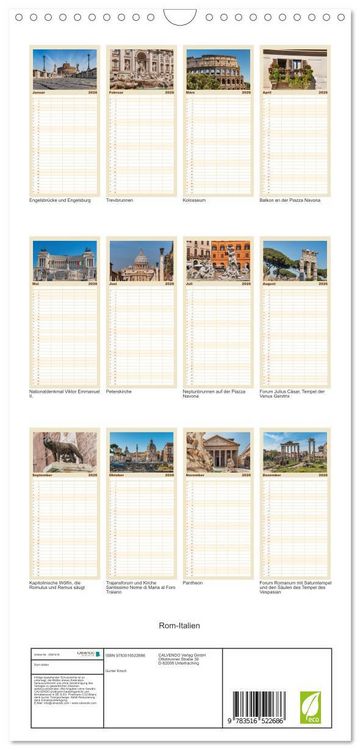 Produktbild: Familienplaner 2026 - Rom-Italien mit 5 Spalten (Wandkalender, 21 x 45 cm) CALVENDO