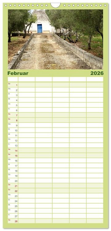 Produktbild: Familienplaner 2026 - Apuliens Kulturlandschaft mit 5 Spalten (Wandkalender, 21 x 45 cm) CALVENDO