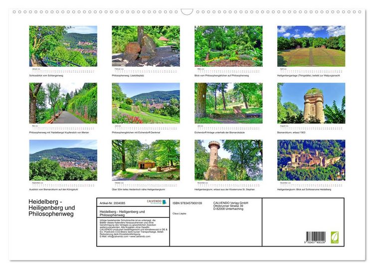 Produktbild: Heidelberg - Heiligenberg und Philosophenweg (Wandkalender 2026 DIN A2 quer), CALVENDO Monatskalender