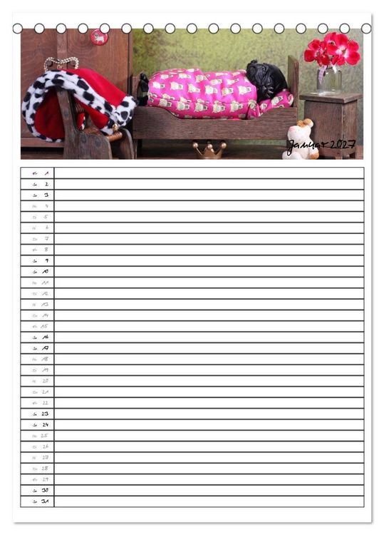Produktbild: Der mopsige Familienplaner (Tischkalender 2027 DIN A5 hoch), CALVENDO Monatskalender
