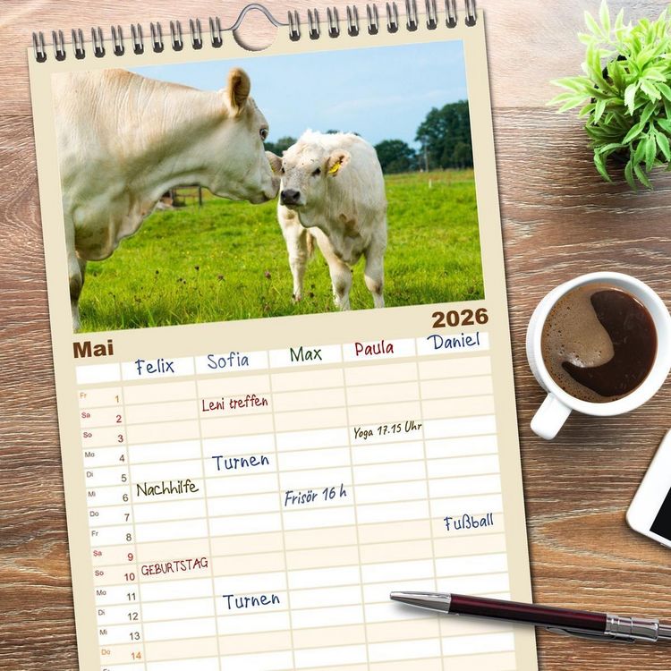 Produktbild: Familienplaner 2026 - Geliebte Tiere auf dem Bauernhof mit 5 Spalten (Wandkalender, 21 x 45 cm) CALVENDO