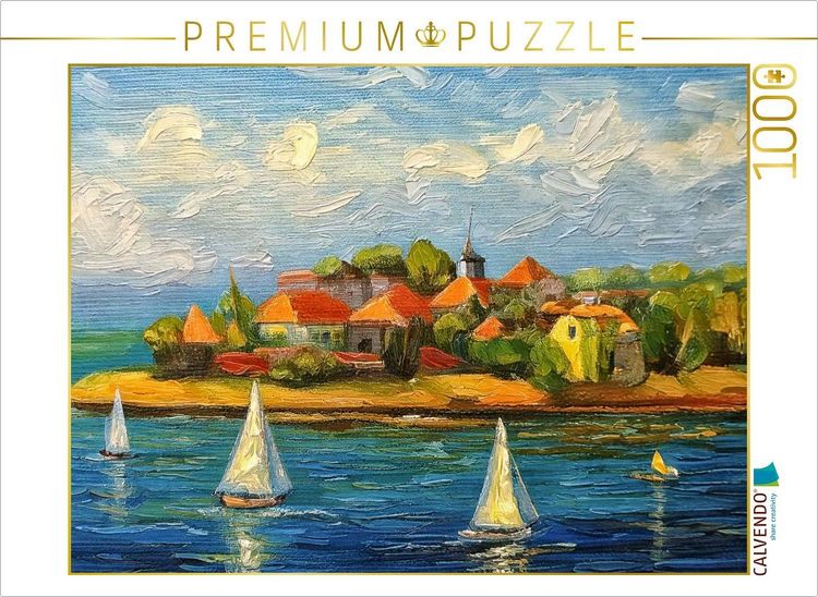 Produktbild: CALVENDO Puzzle Dorf auf einer Halbinsel in einem gro&szlig;en See | 1000 Teile Lege-Gr&ouml;&szlig;e 64x48cm Foto-Puzzle f&uuml;r gl&uuml;ckliche Stunden