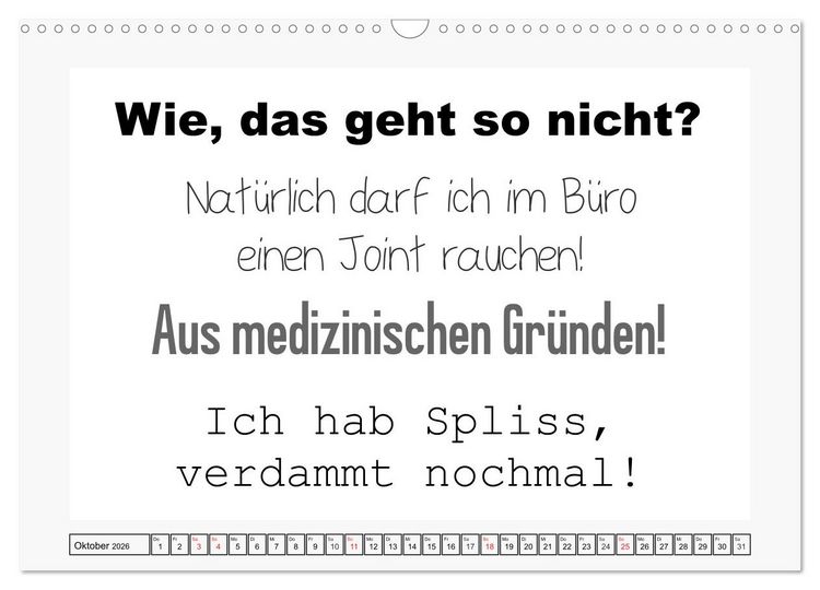 Produktbild: Typo-Kalender f&uuml;r das B&uuml;ro. Sarkasmus und fiese Spr&uuml;che (Wandkalender 2026 DIN A3 quer), CALVENDO Monatskalender