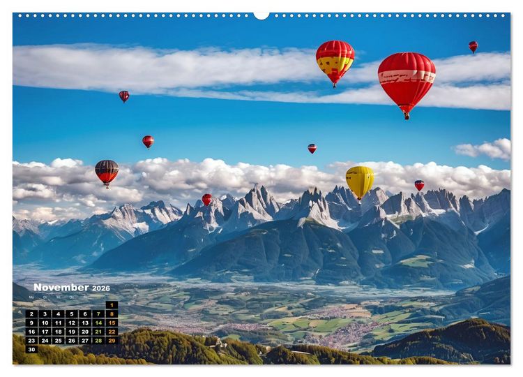 Produktbild: Freiheit in den L&uuml;ften . Mit dem Hei&szlig;luftballon unterwegs (Wandkalender 2026 DIN A2 quer), CALVENDO Monatskalender