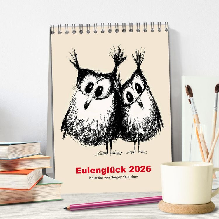 Produktbild: Eulengl&uuml;ck 2026 (Tischkalender 2026 DIN A5 hoch), CALVENDO Monatskalender