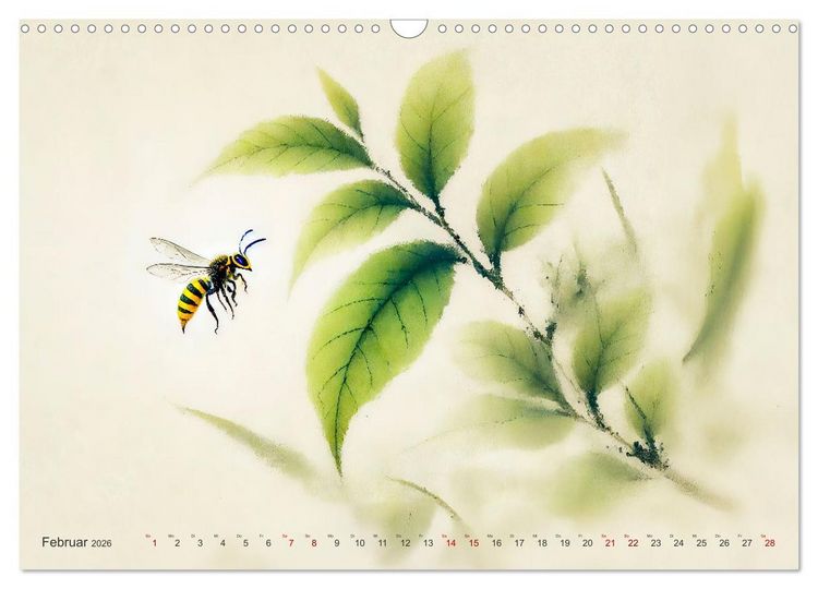 Produktbild: Zen der Natur - Pflanzen und Insekten im Stile der Tuschmalerei (Wandkalender 2026 DIN A3 quer), CALVENDO Monatskalender