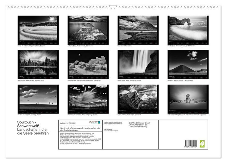 Produktbild: Soultouch - Schwarzwei&szlig; Landschaften, die die Seele ber&uuml;hren (Wandkalender 2026 DIN A2 quer), CALVENDO Monatskalender