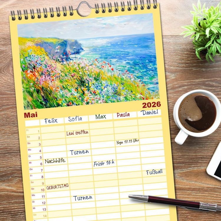 Produktbild: Familienplaner 2026 - Ein Tag am Meer - Durch die Augen der Impressionisten mit 5 Spalten (Wandkalender, 21 x 45 cm) CALVENDO