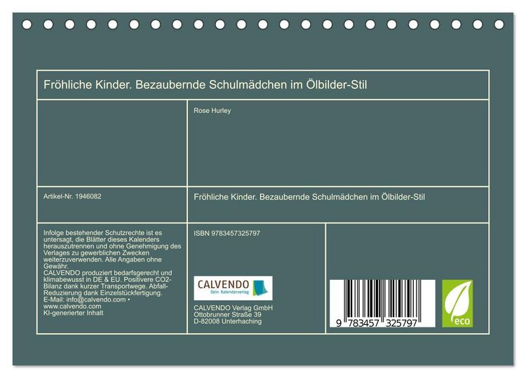Produktbild: Fr&ouml;hliche Kinder. Bezaubernde Schulm&auml;dchen im &Ouml;lbilder-Stil (Tischkalender 2026 DIN A5 quer), CALVENDO Monatskalender
