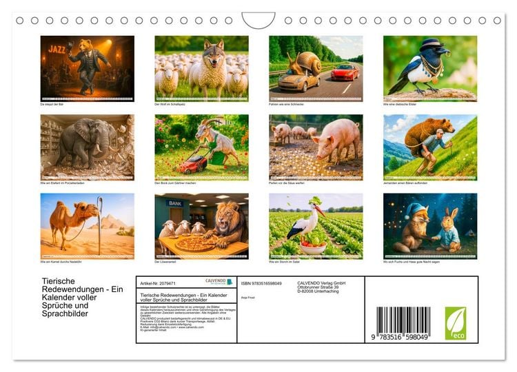 Produktbild: Tierische Redewendungen - Ein Kalender voller Spr&uuml;che und Sprachbilder (Wandkalender 2026 DIN A4 quer), CALVENDO Monatskalender