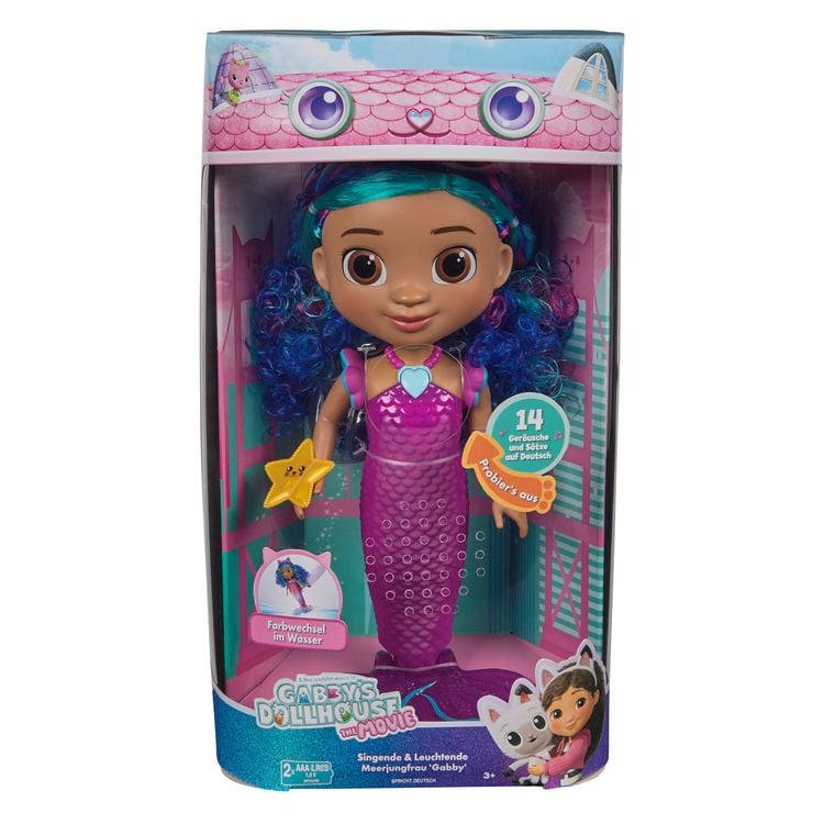 Produktbild: Gabby&rsquo;s Dollhouse: Der Film &ndash; Sing & Shine Meerjungfrau Gabby, 30cm gro&szlig;e Wasserspielpuppe mit Licht- & Soundeffekten, spricht Deutsch