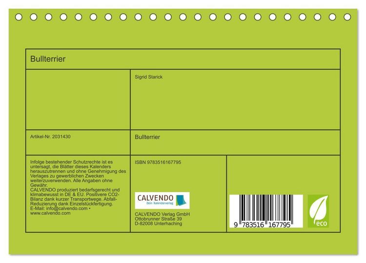 Produktbild: Bullterrier (Tischkalender 2026 DIN A5 quer), CALVENDO Monatskalender