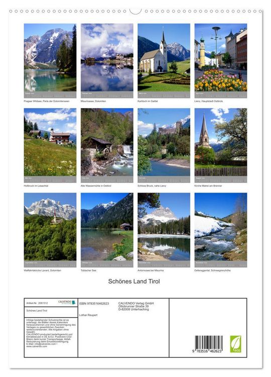 Produktbild: Sch&ouml;nes Land Tirol (hochwertiger Premium Wandkalender 2026 DIN A2 hoch), Kunstdruck in Hochglanz