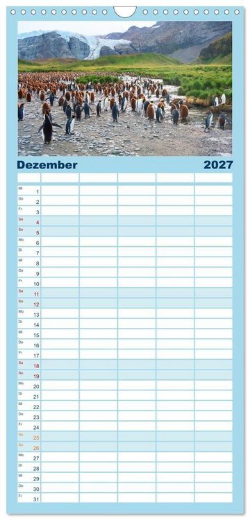 Produktbild: Familienplaner 2027 - Arktis und Antarktis - Eisig durch das Jahr mit 5 Spalten (Wandkalender, 21 x 45 cm) CALVENDO