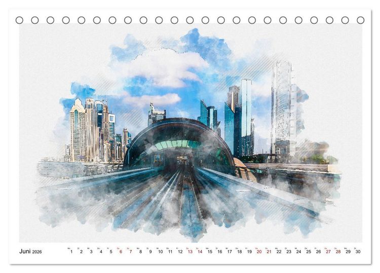 Produktbild: Dubai - Impressionen in Aquarell (Tischkalender 2026 DIN A5 quer), CALVENDO Monatskalender