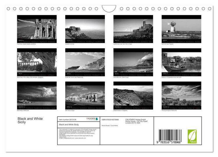 Produktbild: Black and White Sicily (Wall Calendar 2026 DIN A4 landscape), CALVENDO 12 Month Wall Calendar