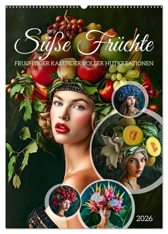 Produktbild: S&uuml;&szlig;e Fr&uuml;chte - Fruchtiger Kalender voller Hutkreationen (Wandkalender 2026 DIN A2 hoch), CALVENDO Monatskalender