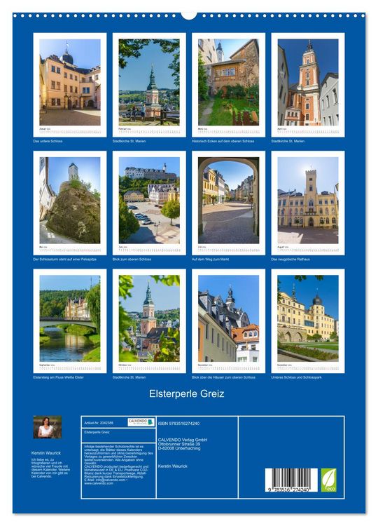 Produktbild: Elsterperle Greiz (hochwertiger Premium Wandkalender 2026 DIN A2 hoch), Kunstdruck in Hochglanz