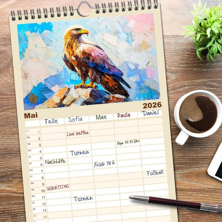 Produktbild: Familienplaner 2026 - Greifv&ouml;gel. Majest&auml;tische Luftakrobaten in &Ouml;loptik mit 5 Spalten (Wandkalender, 21 x 45 cm) CALVENDO