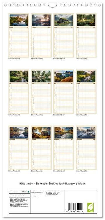 Produktbild: Familienplaner 2027 - H&uuml;ttenzauber - Ein visueller Streifzug durch Norwegens Wildnis mit 5 Spalten (Wandkalender, 21 x 45 cm) CALVENDO