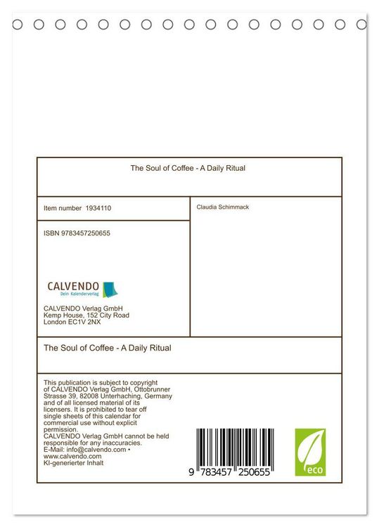 Produktbild: The Soul of Coffee - A Daily Ritual (Desk Calendar 2026 DIN A5 portrait), CALVENDO 12 Month DeskCalendar