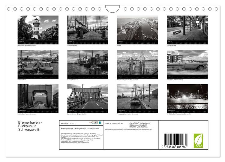 Produktbild: Bremerhaven - Blickpunkte Schwarzwei&szlig; (Wandkalender 2026 DIN A4 quer), CALVENDO Monatskalender