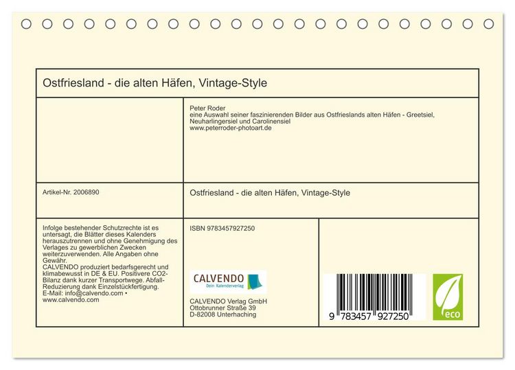 Produktbild: Ostfriesland - die alten H&auml;fen, Vintage-Style (Tischkalender 2026 DIN A5 quer), CALVENDO Monatskalender