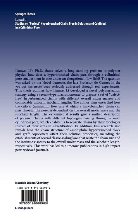 Produktbild: Studies on "Perfect" Hyperbranched Chains Free in Solution and Confined in a Cylindrical Pore