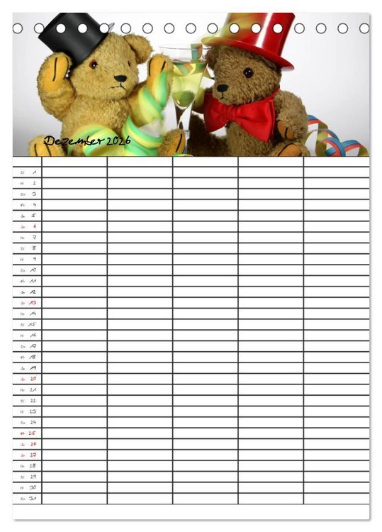 Produktbild: Der Teddyb&auml;ren-Familienplaner (Tischkalender 2026 DIN A5 hoch), CALVENDO Monatskalender
