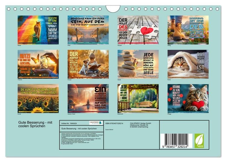 Produktbild: Gute Besserung - mit coolen Spr&uuml;chen (Wandkalender 2026 DIN A4 quer), CALVENDO Monatskalender
