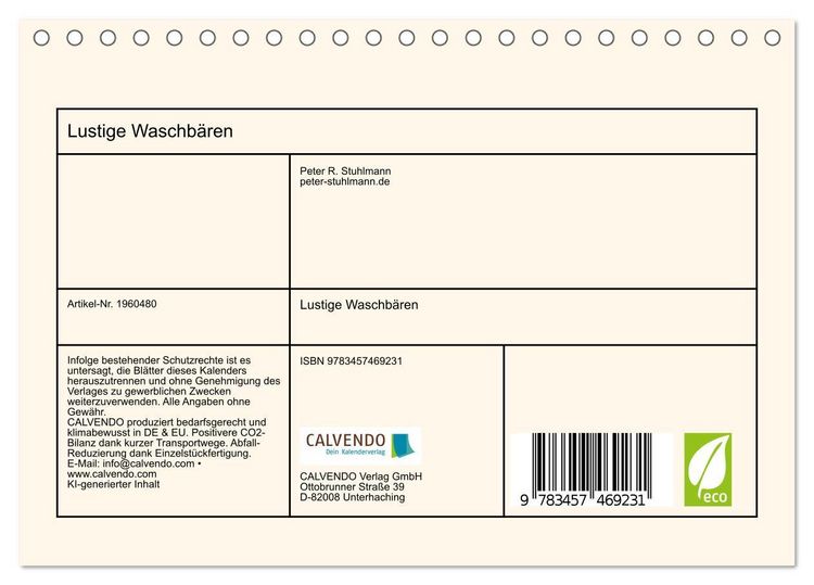 Produktbild: Lustige Waschb&auml;ren (Tischkalender 2026 DIN A5 quer), CALVENDO Monatskalender