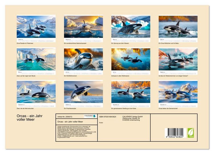 Produktbild: Orcas - ein Jahr voller Meer (Wandkalender 2026 DIN A3 quer), CALVENDO Monatskalender