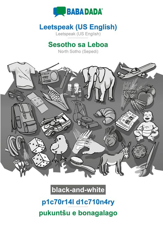 Produktbild: Leetspeak (US English) - Sesotho sa Leboa, p1c70r14l d1c710n4ry, BW