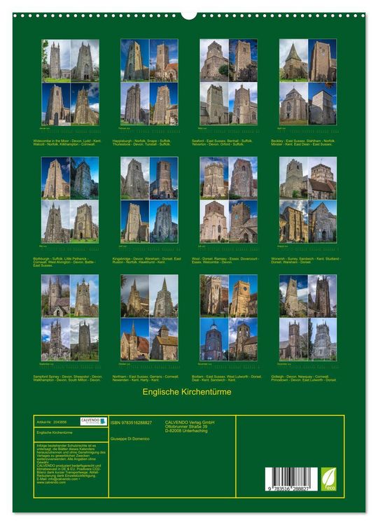 Produktbild: Englische Kirchent&uuml;rme (hochwertiger Premium Wandkalender 2026 DIN A2 hoch), Kunstdruck in Hochglanz