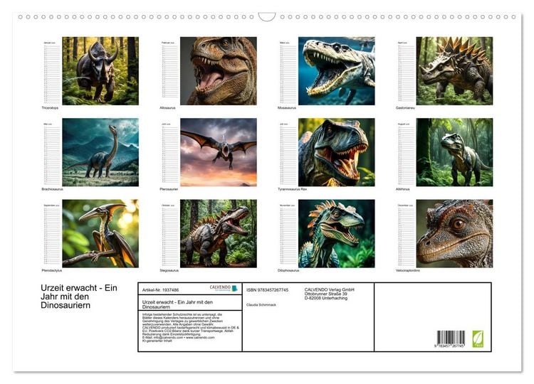 Produktbild: Urzeit erwacht - Ein Jahr mit den Dinosauriern (Wandkalender 2026 DIN A2 quer), CALVENDO Monatskalender