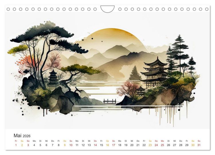 Produktbild: Japan - Aquarell Kunst und Tradition (Wandkalender 2026 DIN A4 quer), CALVENDO Monatskalender