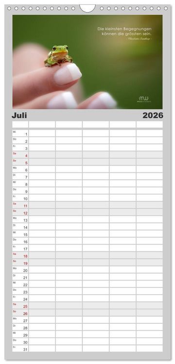 Produktbild: Familienplaner 2026 - Gedanken... Bildkalender mit Spr&uuml;chen mit 5 Spalten (Wandkalender, 21 x 45 cm) CALVENDO