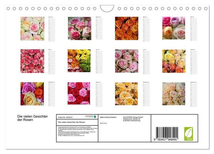 Produktbild: Die vielen Gesichter der Rosen (Wandkalender 2026 DIN A4 quer), CALVENDO Monatskalender