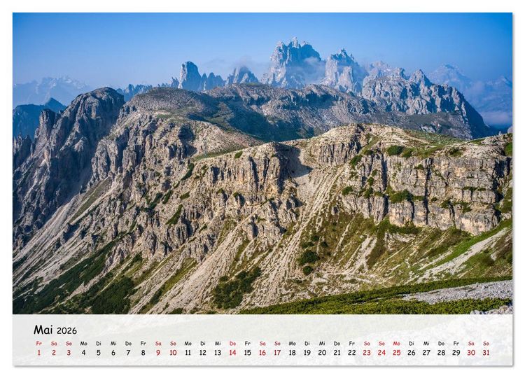Produktbild: Drei Zinnen-Wanderung: Vom Misurinasee bis nach oben zum Rienzplateau (Wandkalender 2026 DIN A2 quer), CALVENDO Monatskalender