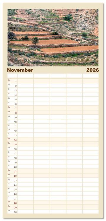 Produktbild: Familienplaner 2026 - Fuerteventura - W&uuml;stenzauber und Meeresrauschen mit 5 Spalten (Wandkalender, 21 x 45 cm) CALVENDO