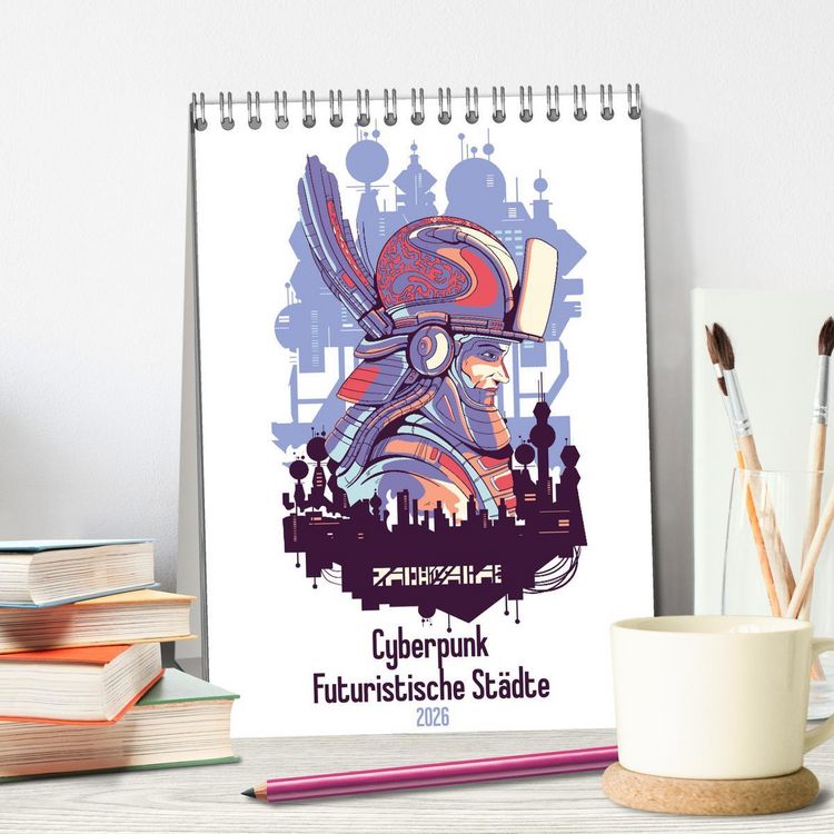 Produktbild: Cyberpunk Futuristische St&auml;dte (Tischkalender 2026 DIN A5 hoch), CALVENDO Monatskalender