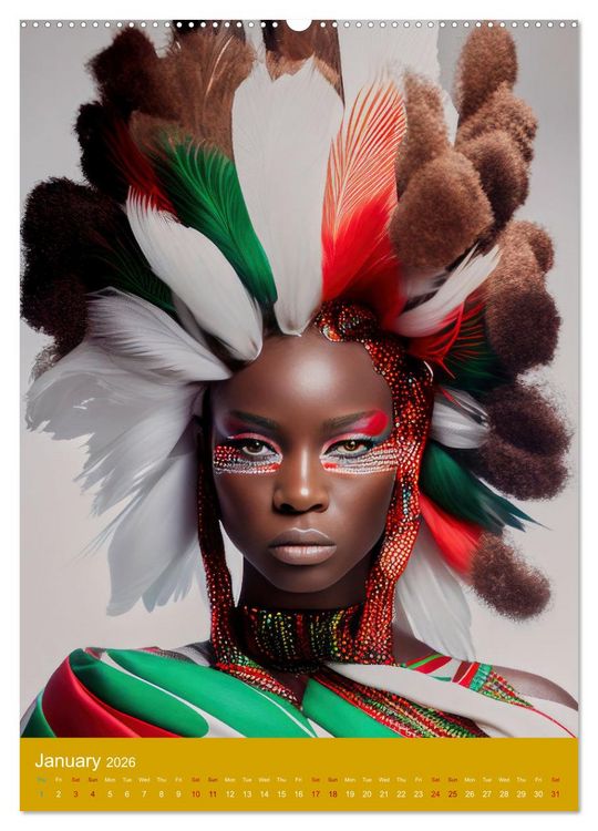 Produktbild: African beauties in a feather style (Wall Calendar 2026 DIN A2 portrait), CALVENDO 12 Month Wall Calendar